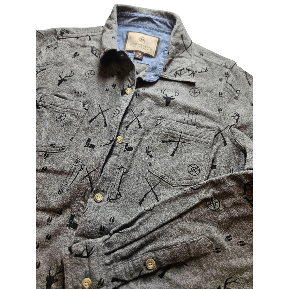 Legendary Whitetails Mens Gray Hunting Print Cotton Flannel Shirt Large